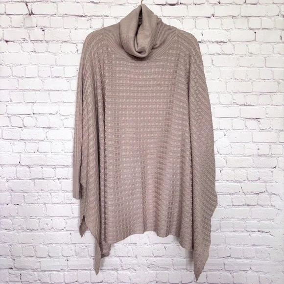 BOSTON PROPER Tan Cable Knit Turtleneck Poncho Sweater--EUC--XS/S - Picture 1 of 14